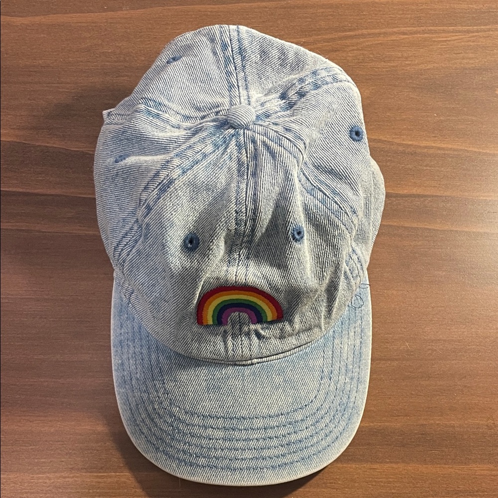 Denim Cap with Rainbow Embroidery